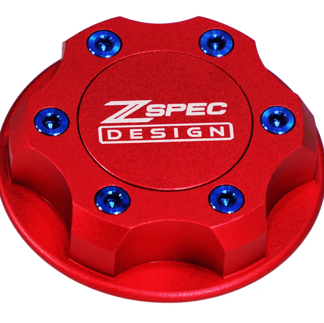 Zspec Billet Oil Filler Cap For Nissan/Infiniti/Datsun, Red Cap W/ Titanium Accents 3
