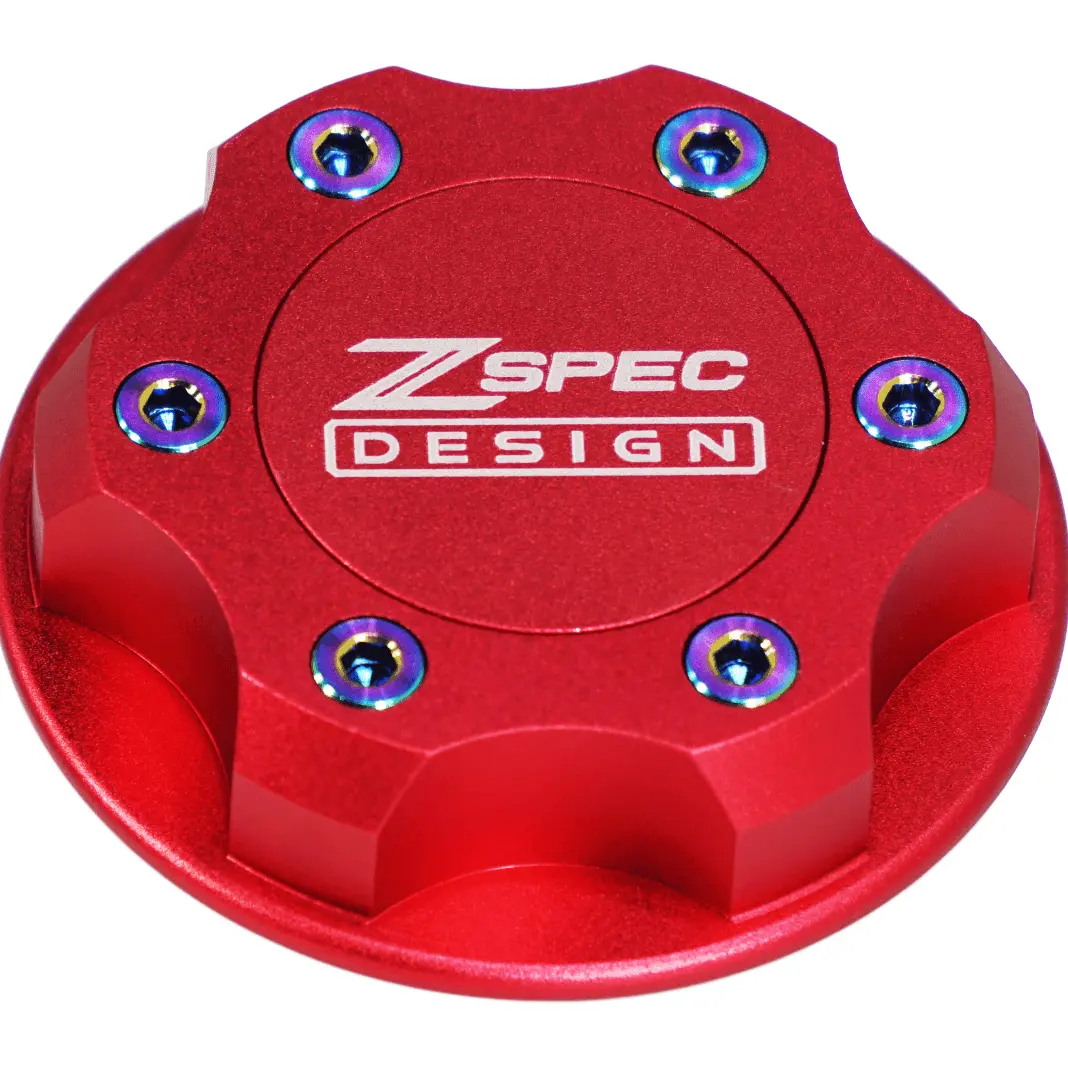 Zspec Billet Oil Filler Cap For Nissan/Infiniti/Datsun, Red Cap W/ Titanium Accents 1