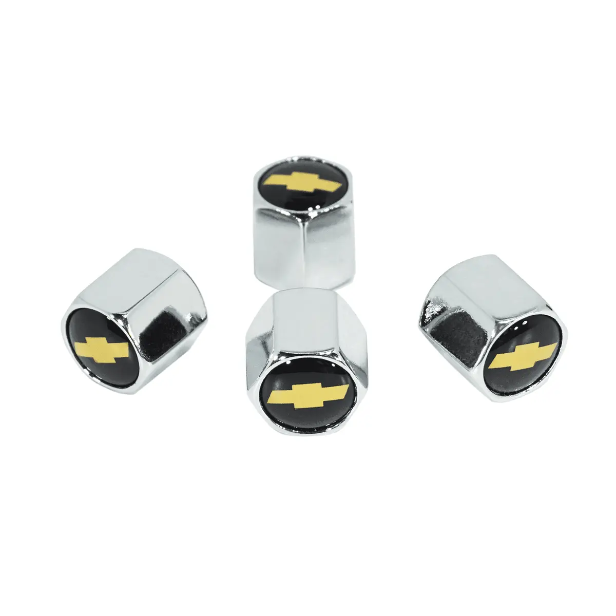 Chrome Valve Stem Tire Caps, Style: Chevy, Amber Bow-Tie 1