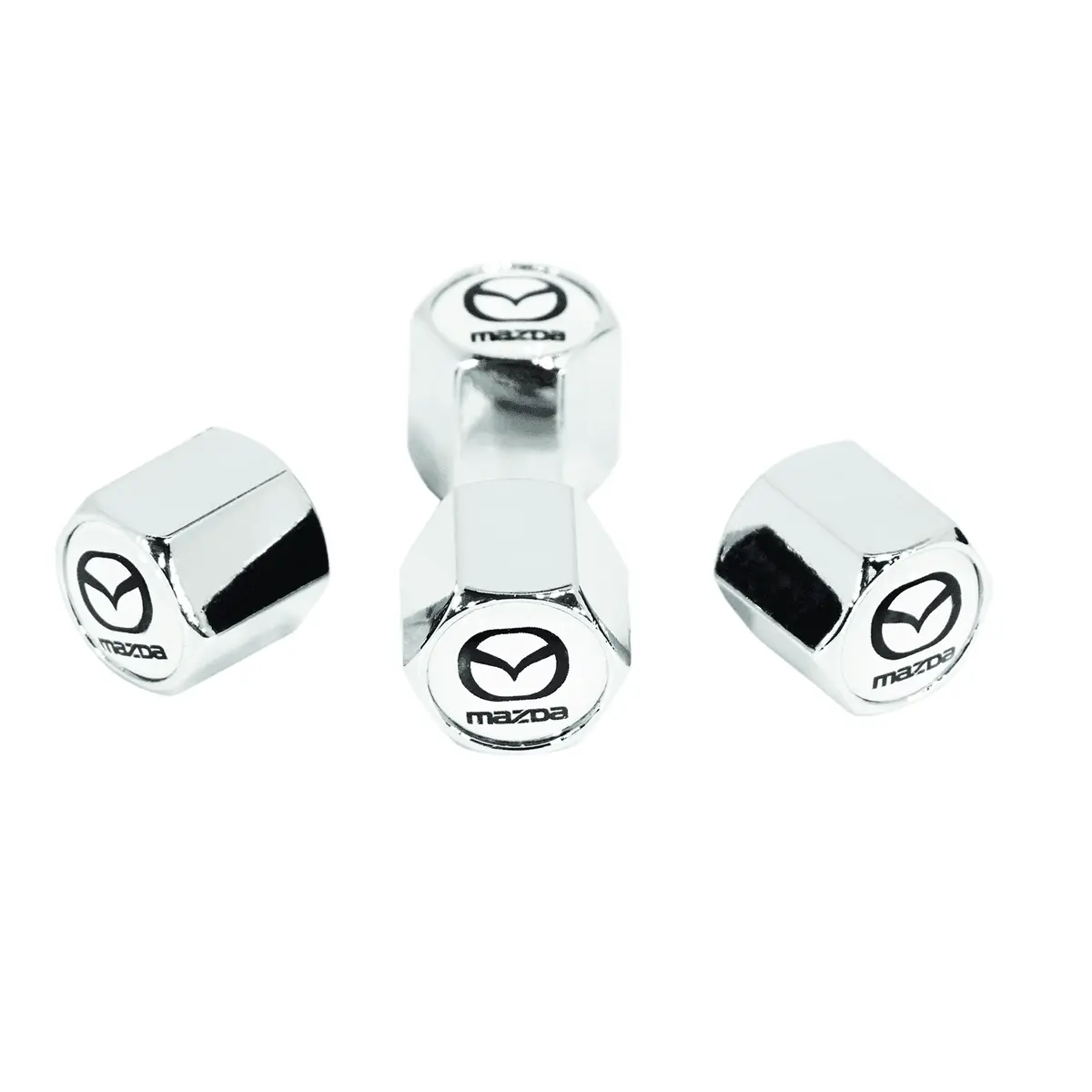 Chrome Valve Stem Tire Caps, Style: Mazda On White Background 1