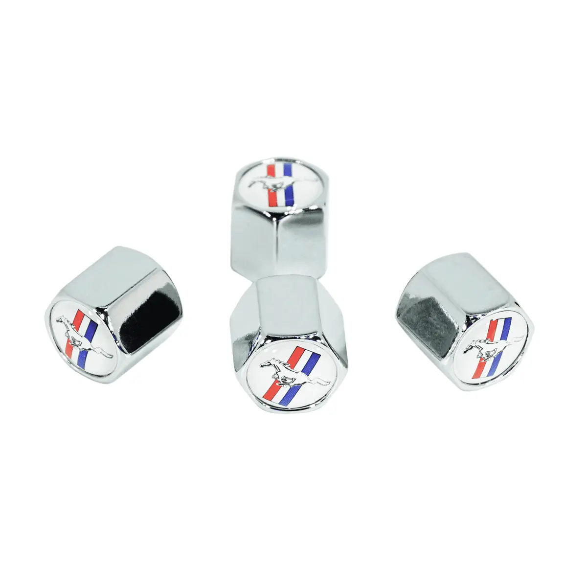 Chrome Valve Stem Tire Caps, Style: Mustang, White Background 1
