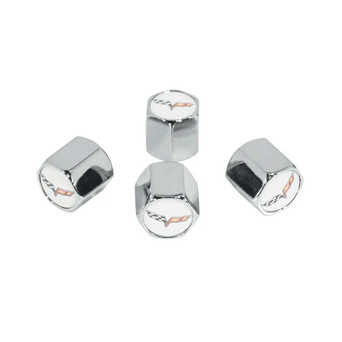 Chrome Valve Stem Tire Caps, Style: Corvette, White Background 1