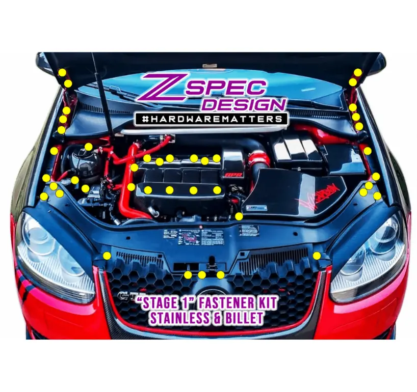 Zspec Stage-1 Dress Up Bolts® Fastener Kit For '05-10 Vw Golf Mk5, Stainless & Billet 1
