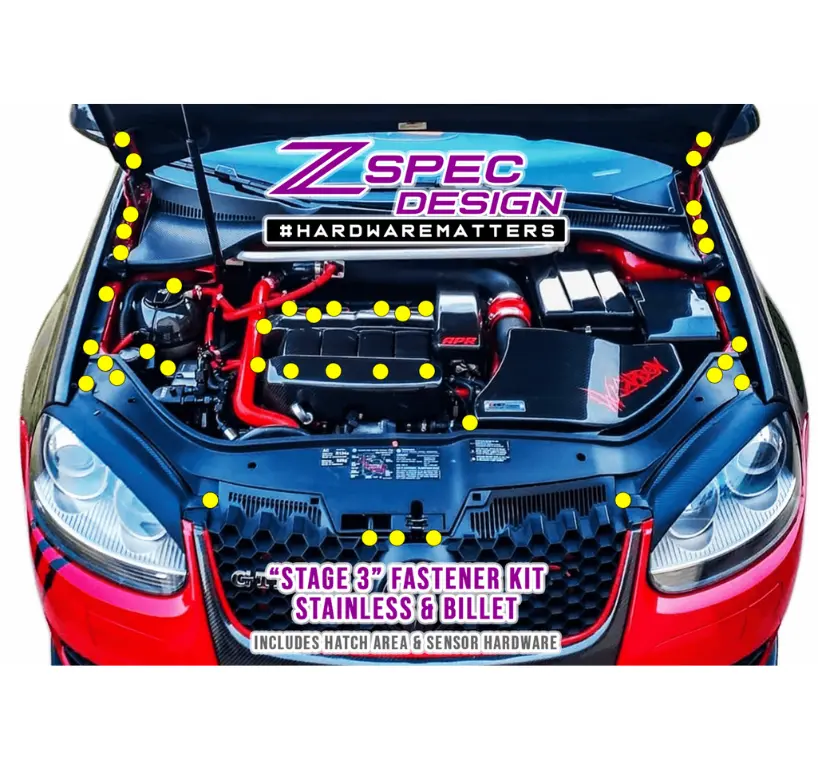 Zspec Stage-3 Dress Up Bolts® Fastener Kit For '05-10 Vw Golf Mk5, Stainless & Billet 1