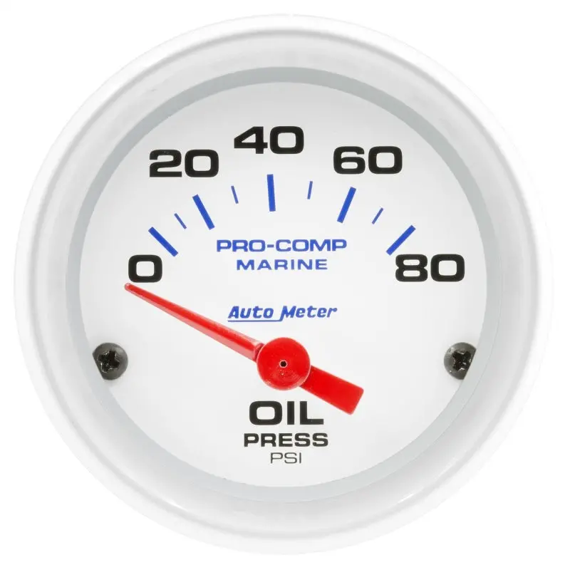 Autometer Marine White 2-1/16In 80Psi Electric Oil Pressure Gauge 1