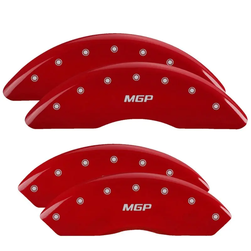 Mgp Engraved Brake Caliper Covers — Front & Rear For Gmc Trucks, Red Finish With Silver Chrome Accents 1