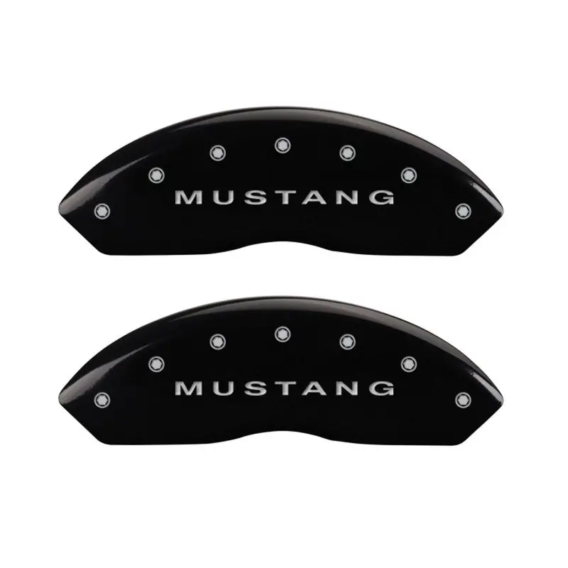 Mgp Engraved Caliper Covers For Ford Mustang S197: Front (Bar & Pony) And Rear, Black Finish With Silver Chrome Trim 1