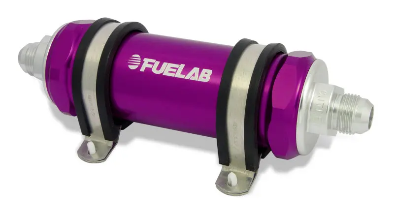 Fuelab 828 In-Line Fuel Filter Long -10An In/Out 40 Micron Stainless - Purple 1