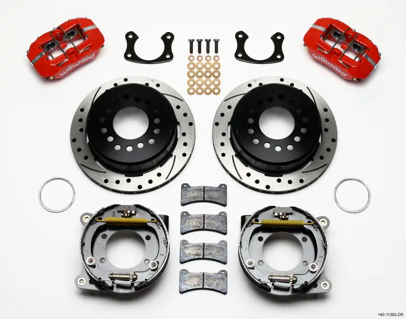 Wilwood Dynapro Low-Profile Parking Brake Kit – 11-Inch, Drill-Red Finish, Ford-Compatible 1